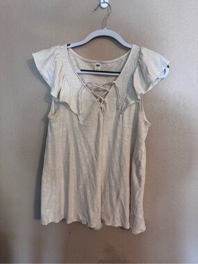 Old Navy Cream Lace-Up Flutter Sleeve Camisole